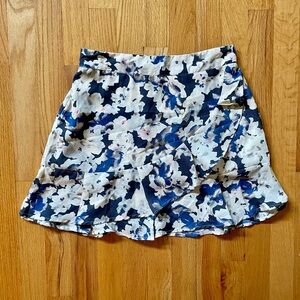 Floral Mini Skirt - Blue and White